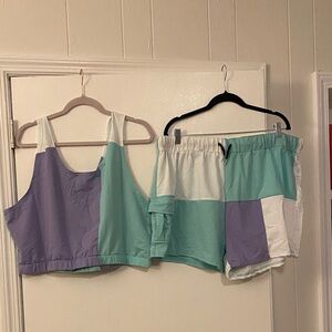 SHEIN Colorblock Athletic Set - Purple, Mint, White
